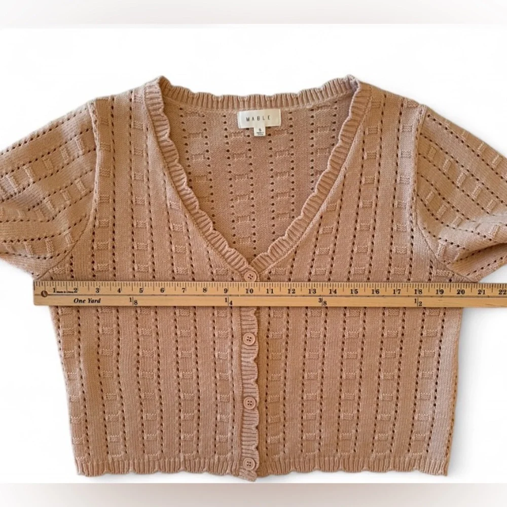 Anthropologie Mable Dusty Pink Pointelle Knit Button Front Cropped Cardigan Top - Picture 6 of 7
